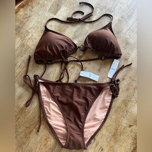 J. Crew Re-Imagined O-Ring String Bikini Set Chocolate Brown Bottoms XXL TOP 3x